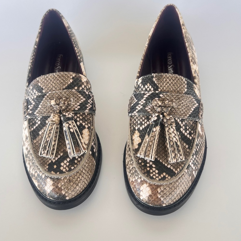 Franco Sarto Loafer Womens 6.5M Snakeskin Good Tassel Block Heel Slip On